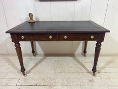 Late Victorian Two Drawer Desk in Walnut with Leather Embossed Top