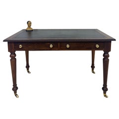 Antique Late Victorian Two Drawer Desk in Walnut with Leather Embossed Top