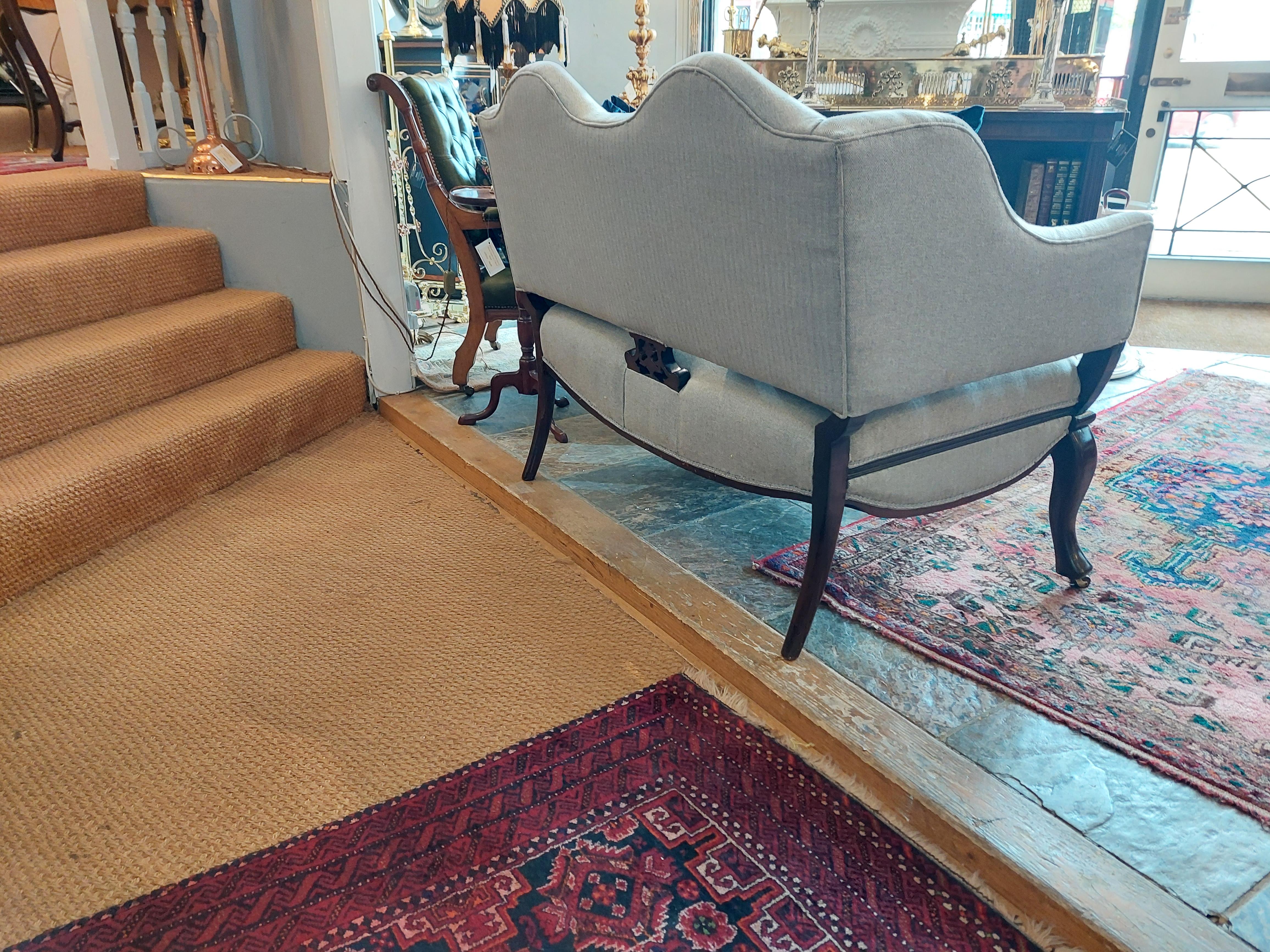 Late Victorian Upholstered Mahogany Camel Back Settee 2
