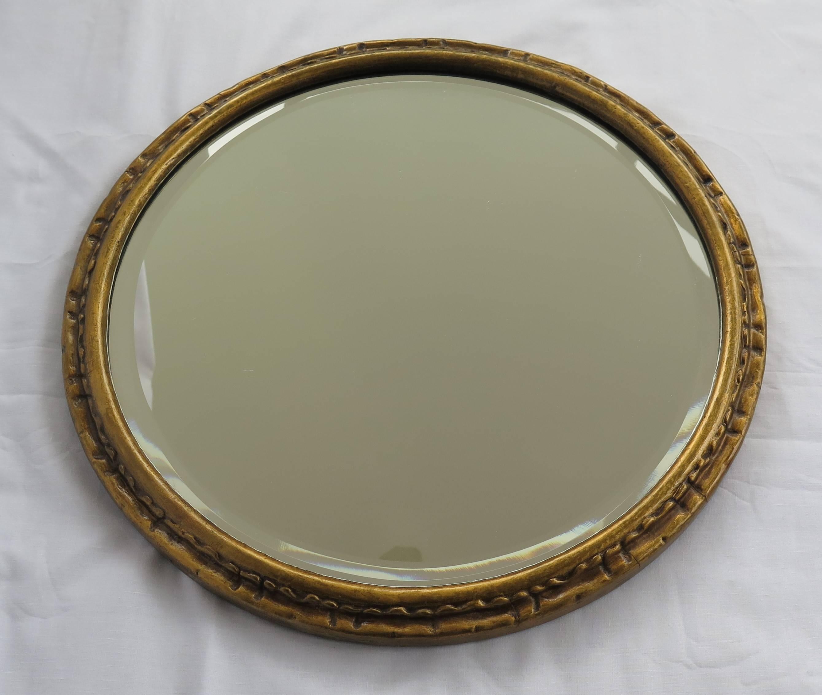 Late Victorian Victorian Wall Mirror 15 inch Diam. Giltwood Frame Bevel Glass, English Ca 1880