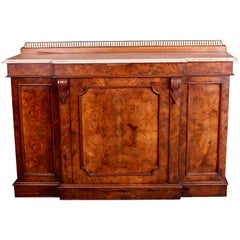 Late Victorian Walnut and Marble-Topped Breakfront Credenza