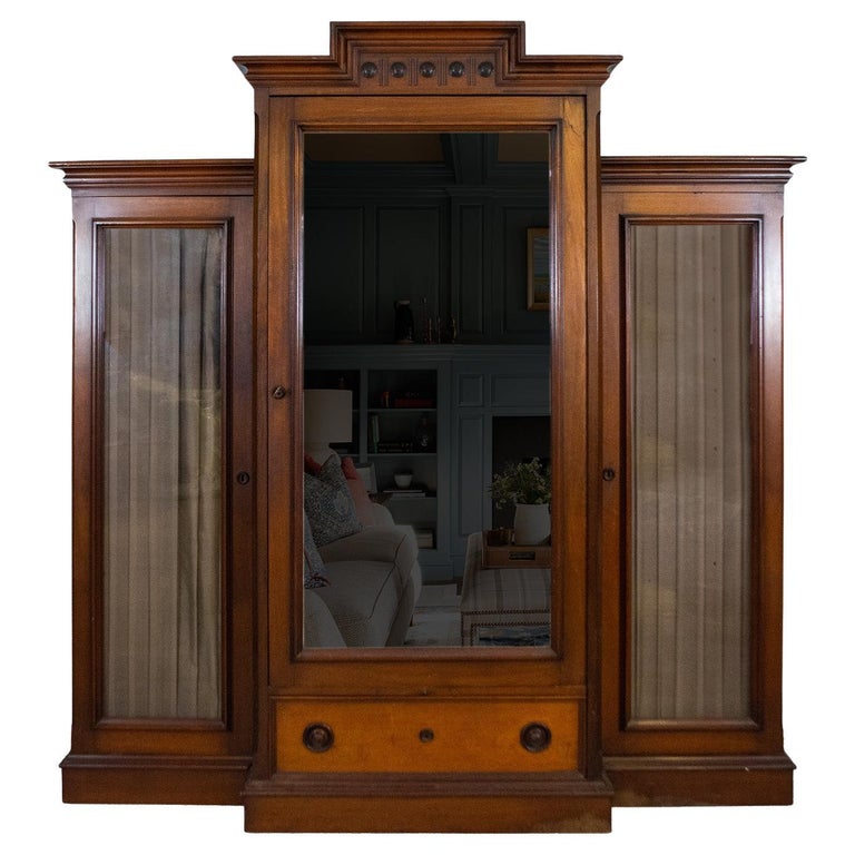 Late Victorian Walnut Armoire Wardrobe For Sale at 1stDibs