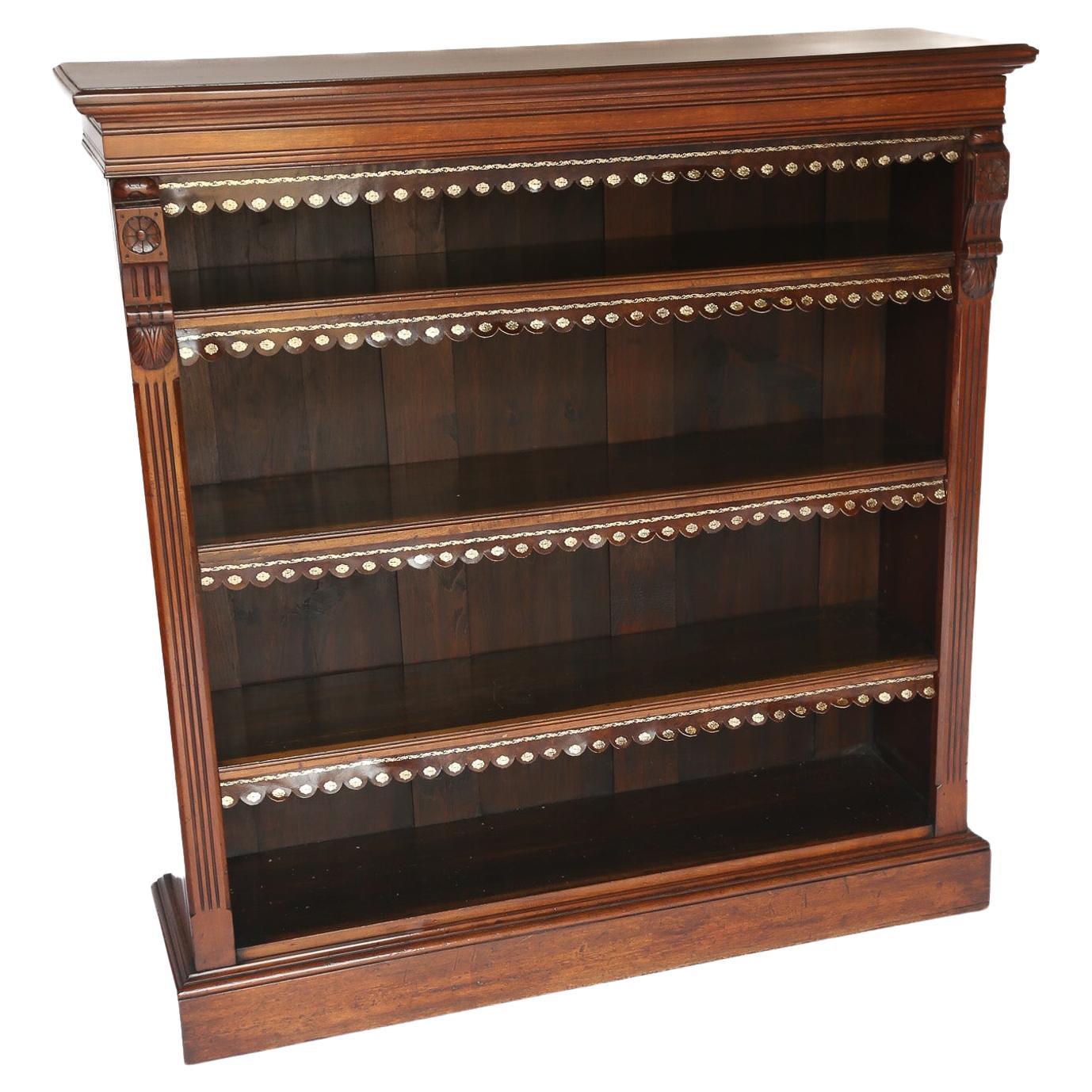 Late Victorian Walnut & carved open bookcase