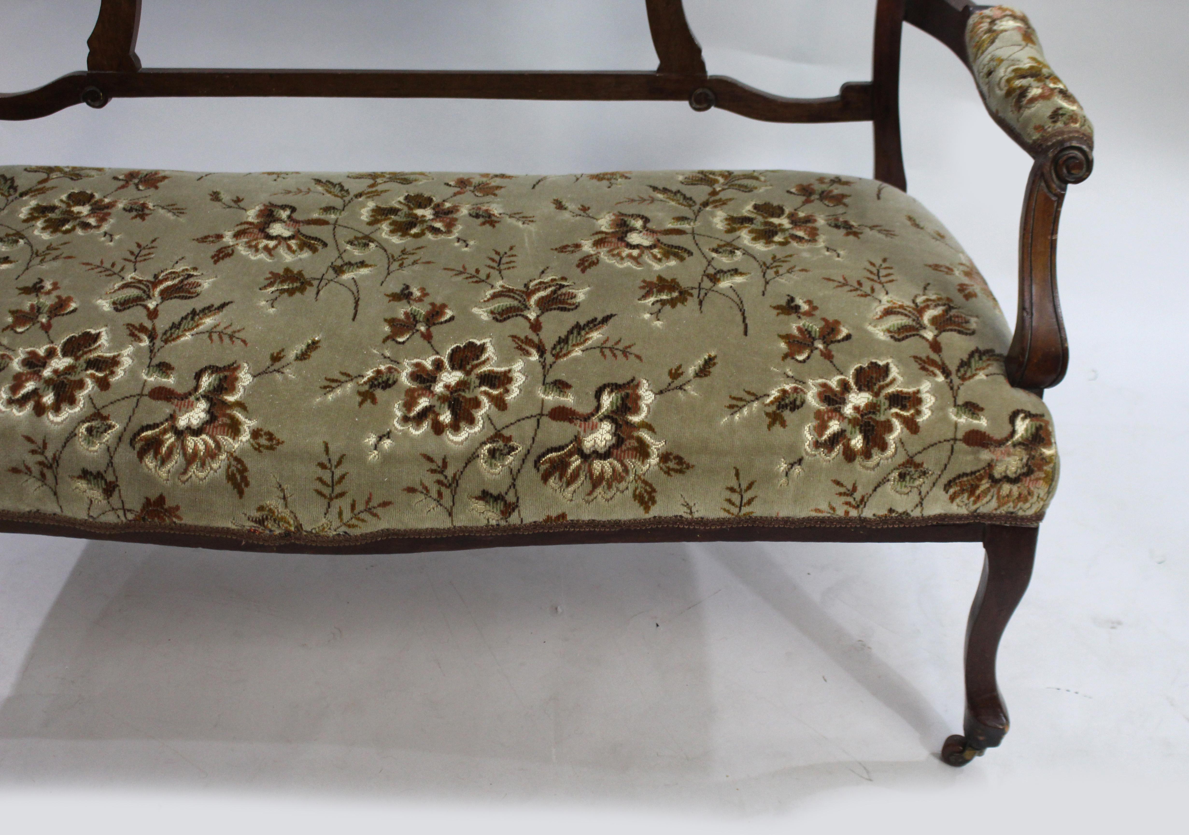19th Century Late Victorian Walnut Framed Upholstered Two Seater Sofa For Sale