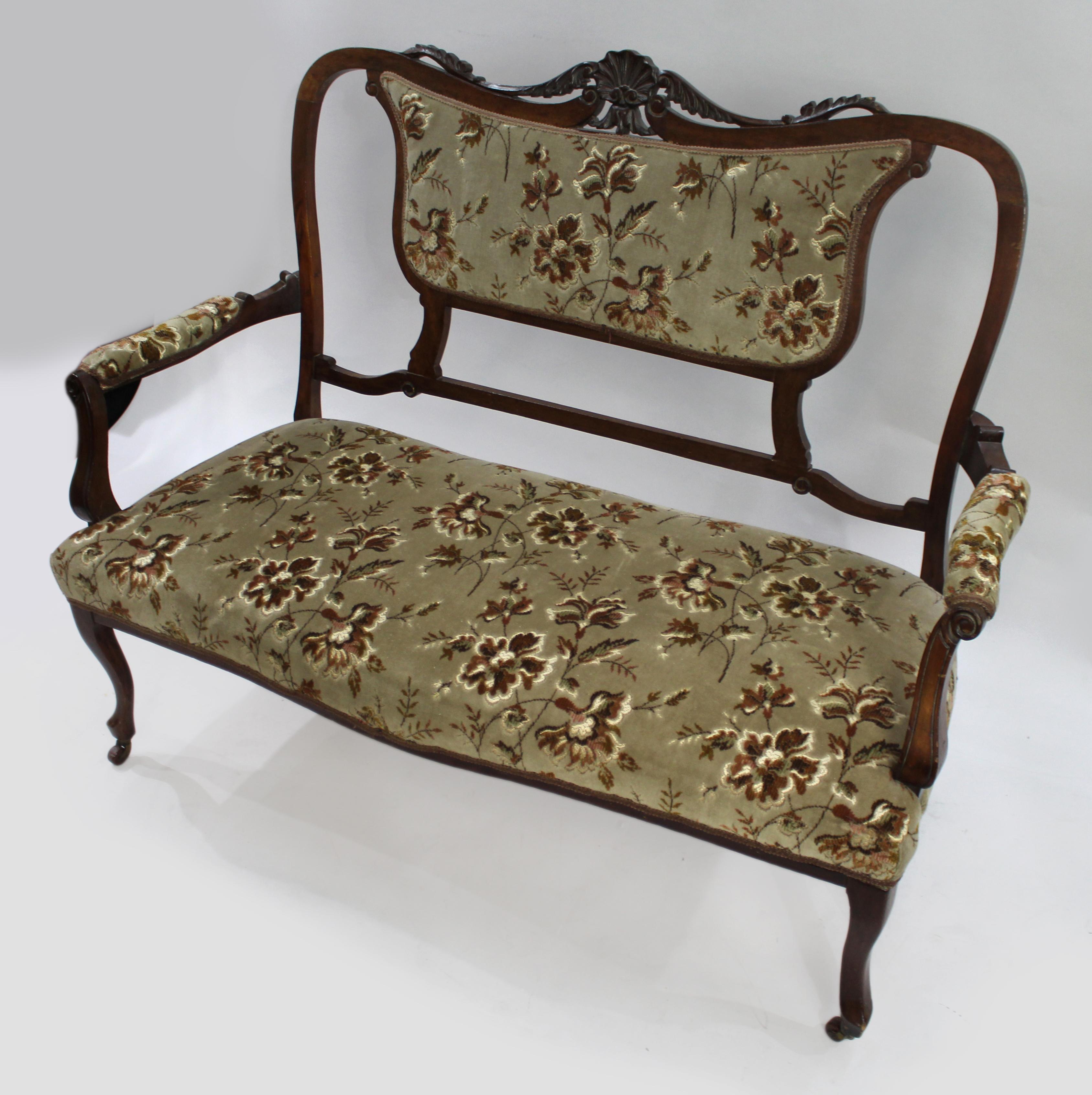 Late Victorian Walnut Framed Upholstered Two Seater Sofa For Sale 2