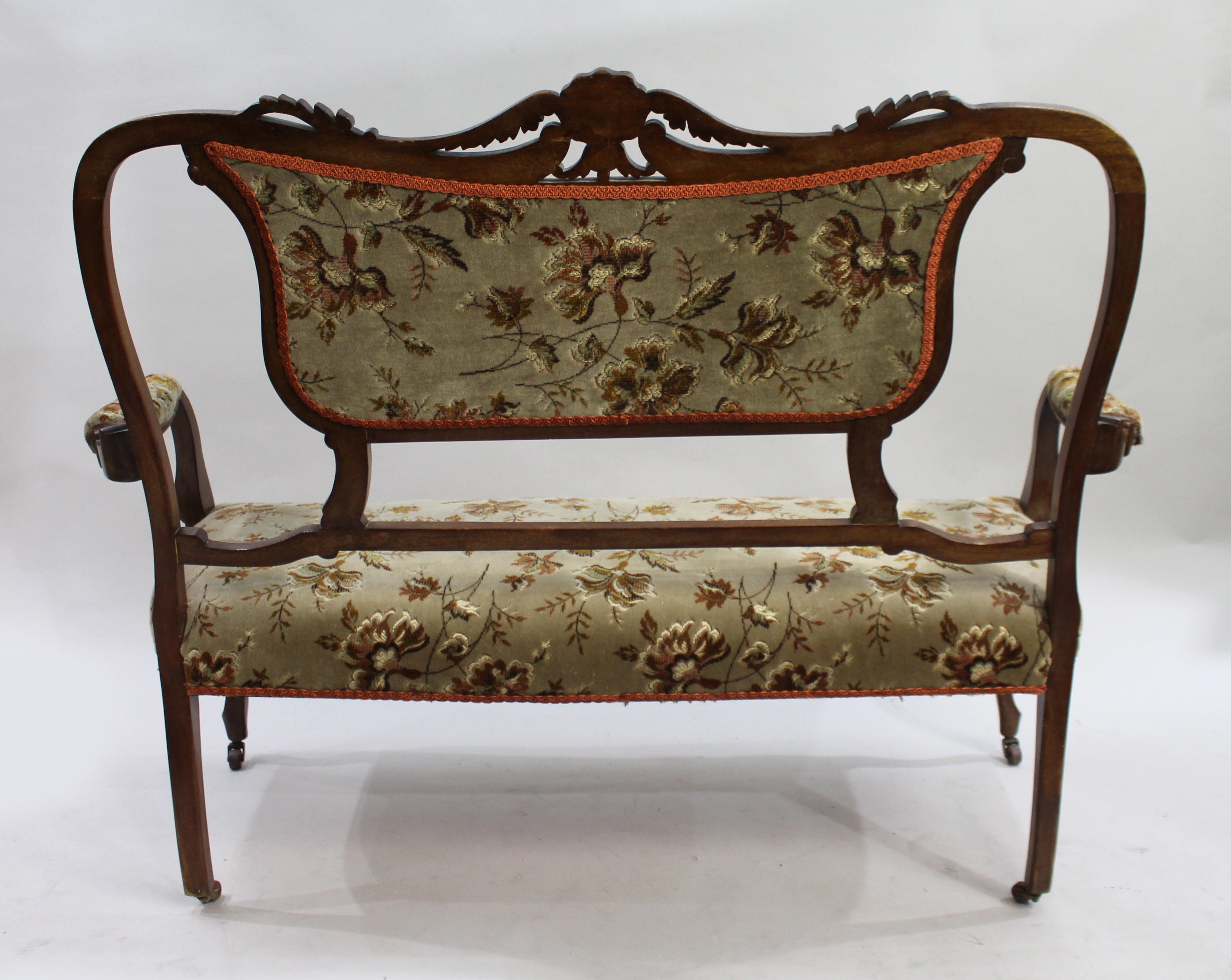 Late Victorian Walnut Framed Upholstered Two Seater Sofa For Sale 3