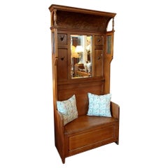 Antique Late Victorian Walnut Hall Stand/Settle