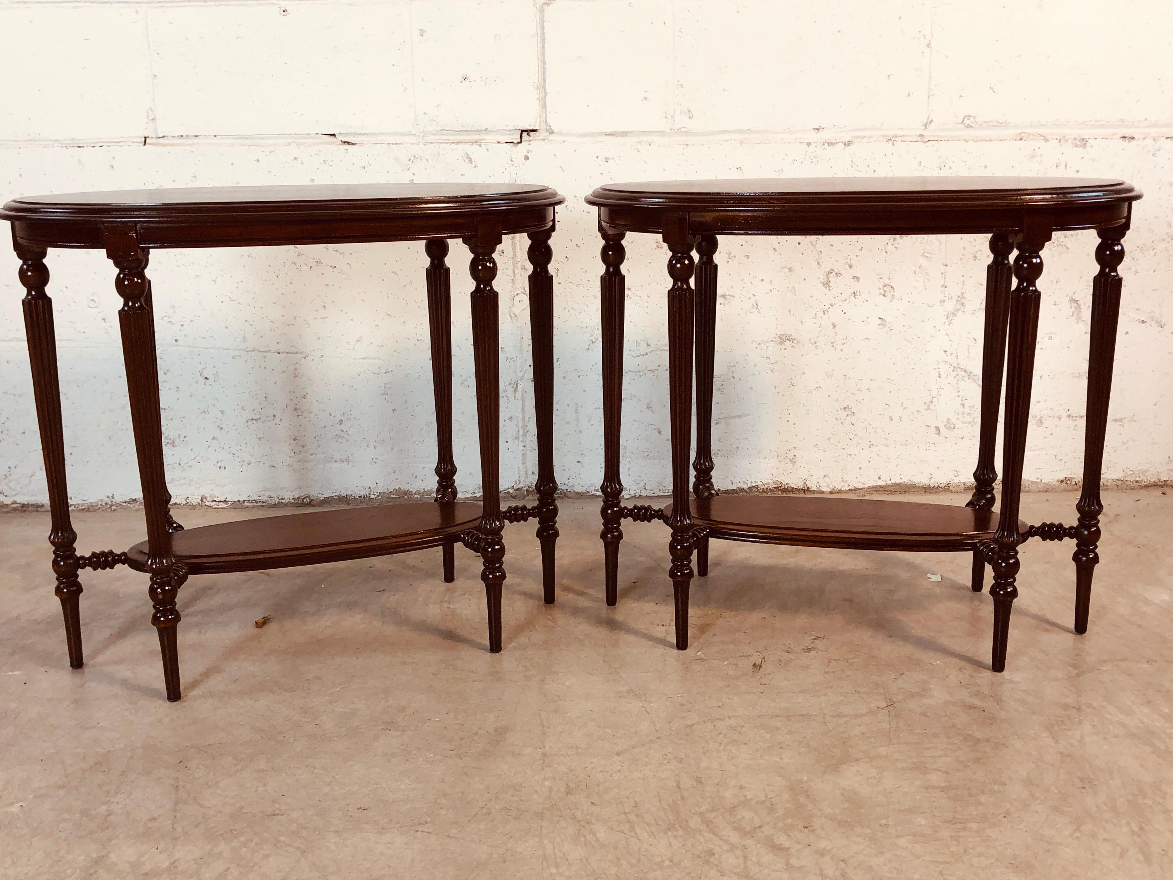 American Late Victorian Walnut Oval Side Tables, Pair For Sale
