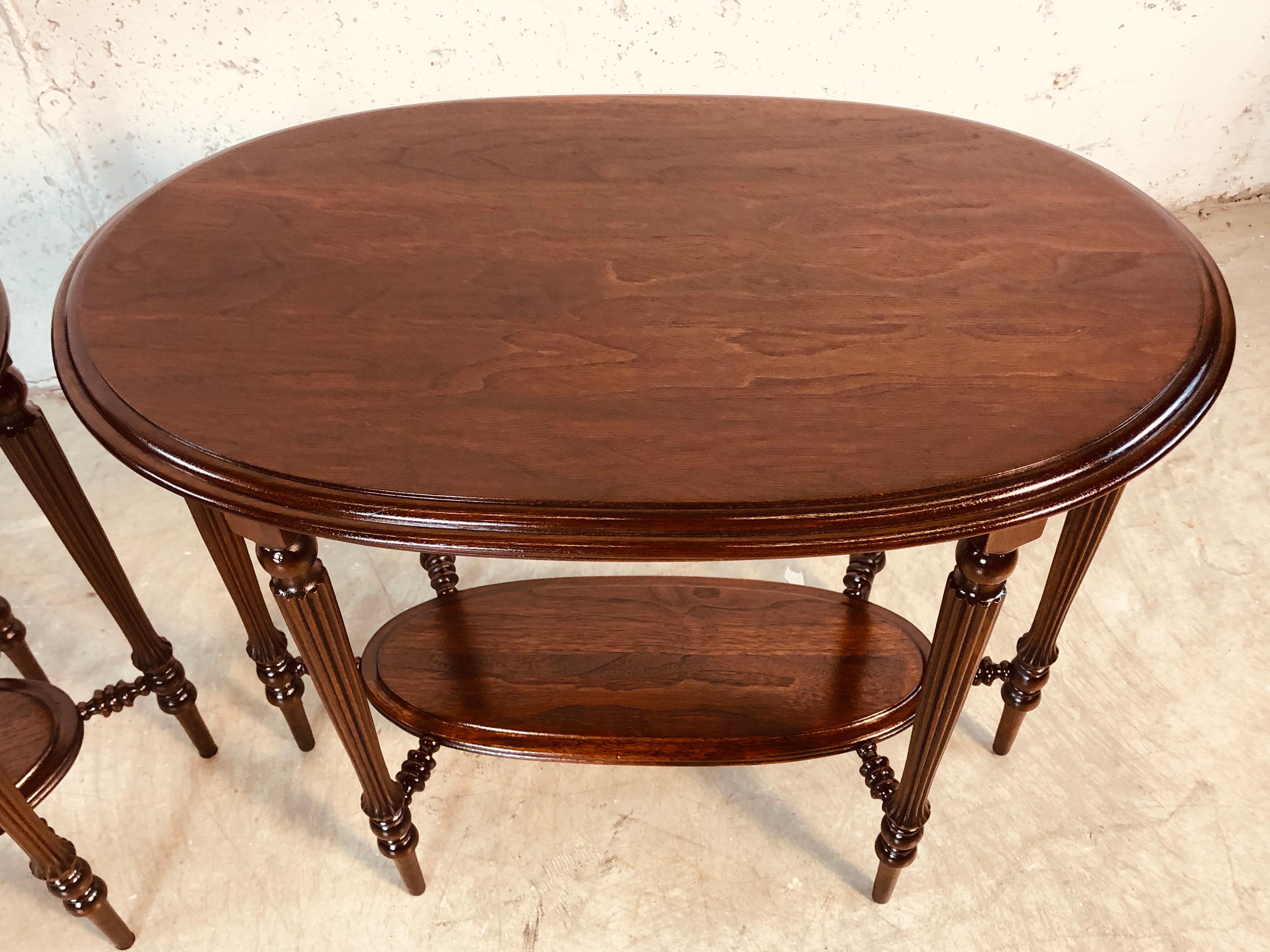 Late Victorian Walnut Oval Side Tables, Pair In Good Condition For Sale In Amherst, NH