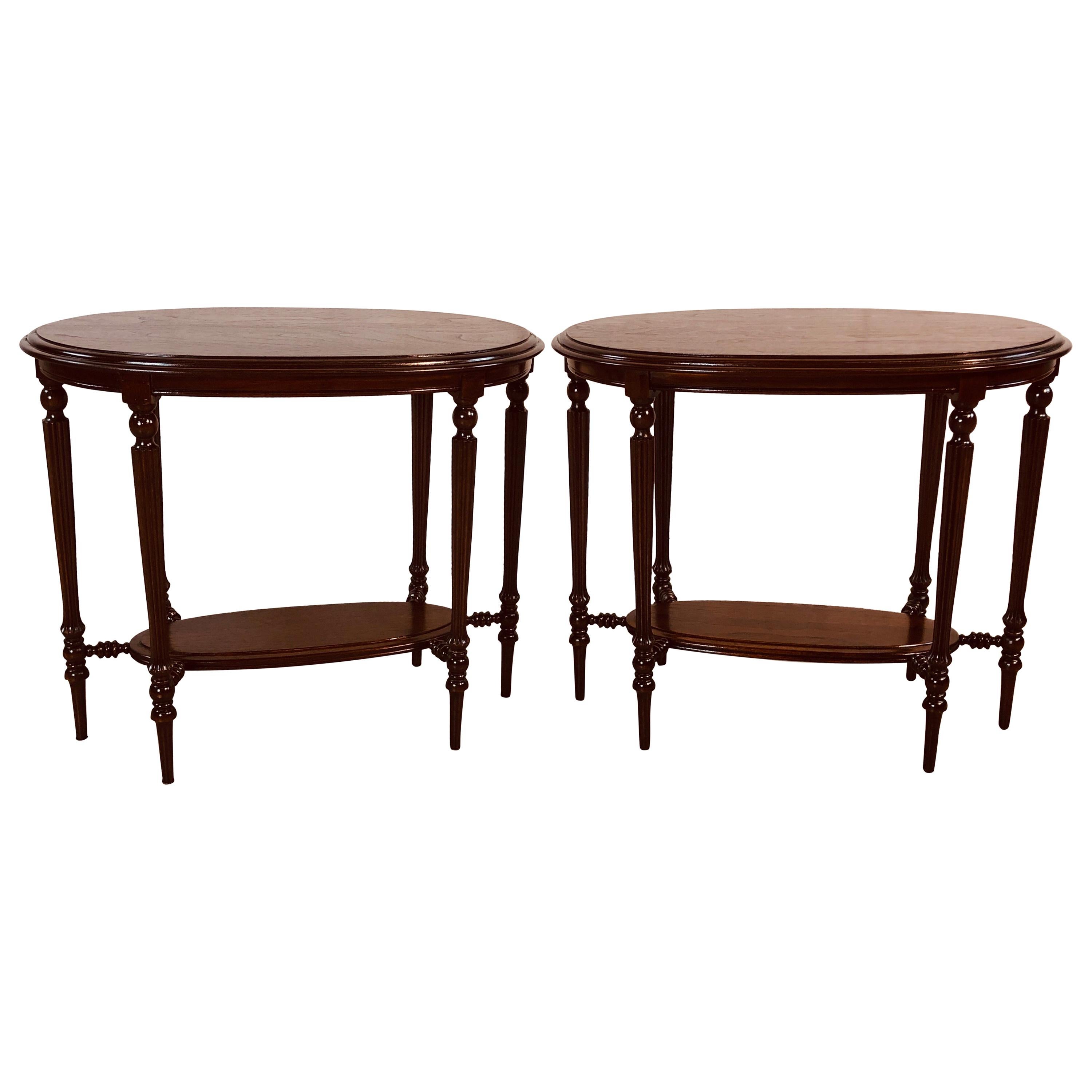 Late Victorian Walnut Oval Side Tables, Pair For Sale