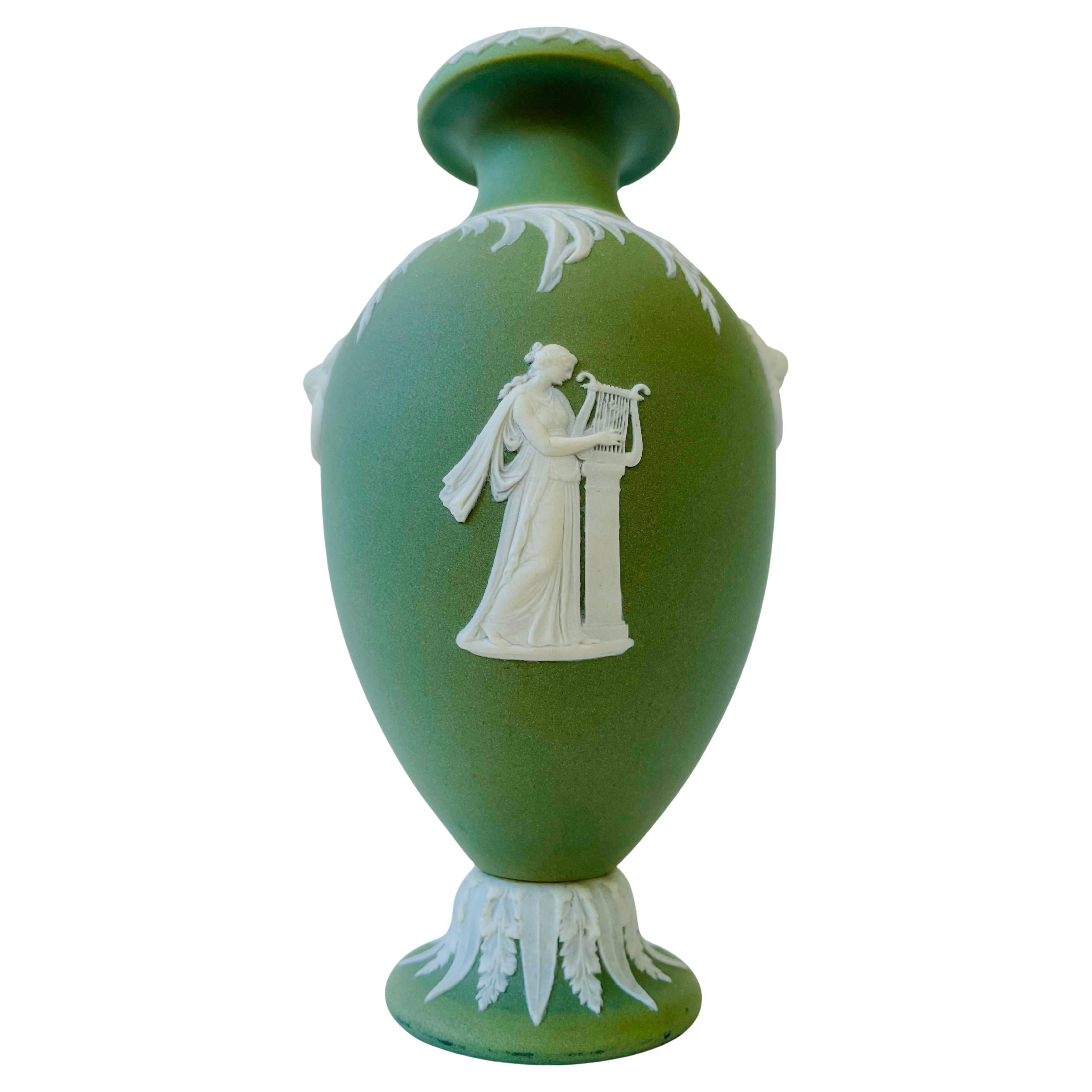 Late Victorian Wedgwood Green Dip Jasper Ware Vase