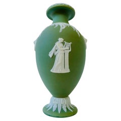 Late Victorian Wedgwood Green Dip Jasper Ware Vase
