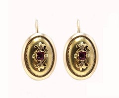 Late Victorian Yellow Gold and Ruby Brooch and Earrings