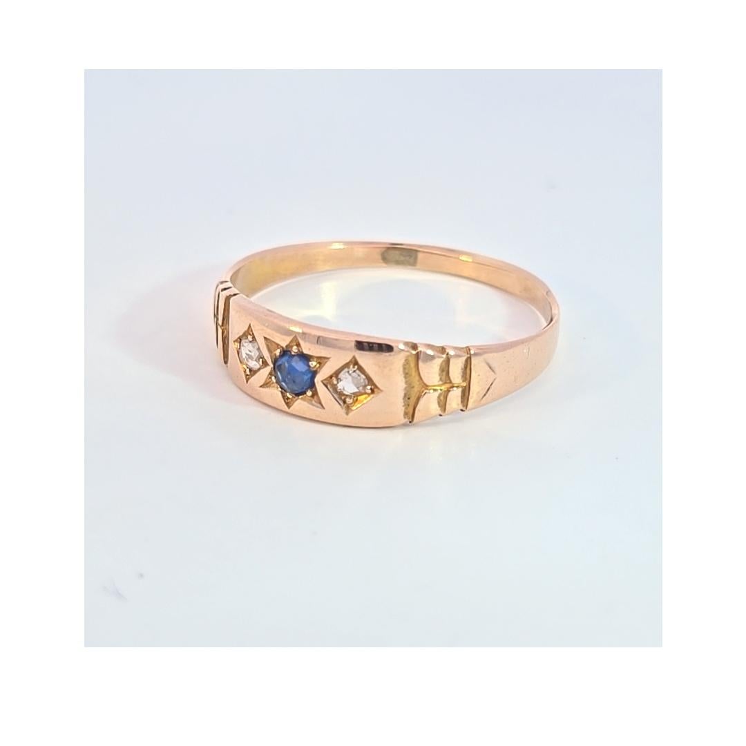Spätviktorianischer Ring aus Gelbgold, Saphir und Diamant (Rosenschliff) im Angebot