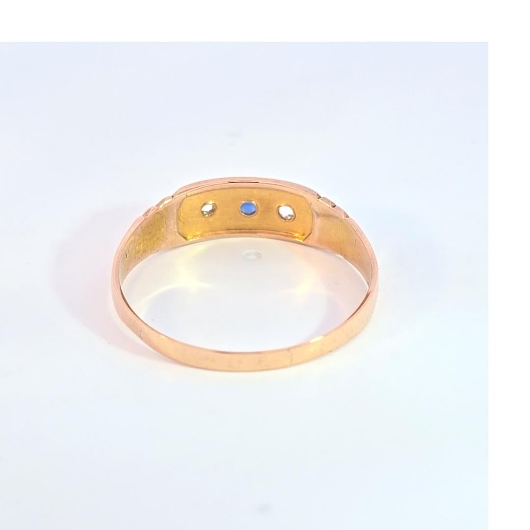 Spätviktorianischer Ring aus Gelbgold, Saphir und Diamant im Zustand „Gut“ im Angebot in Dallas, TX