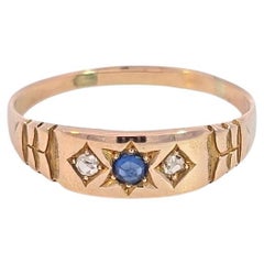 Spätviktorianischer Ring aus Gelbgold, Saphir und Diamant