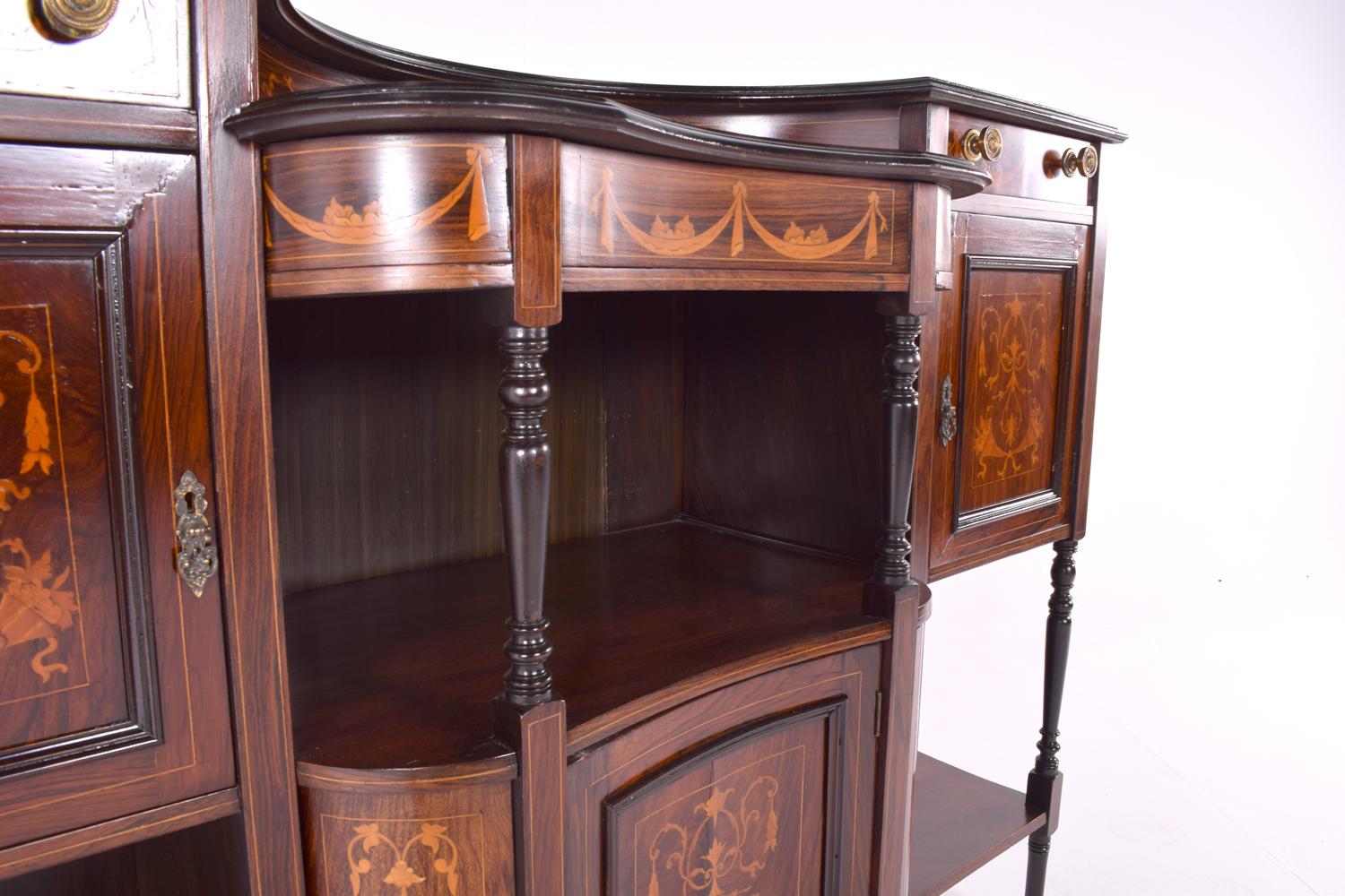 Late Vitorian Marquetry Inlaid Rosewood Side Cabinet, 1890s 5