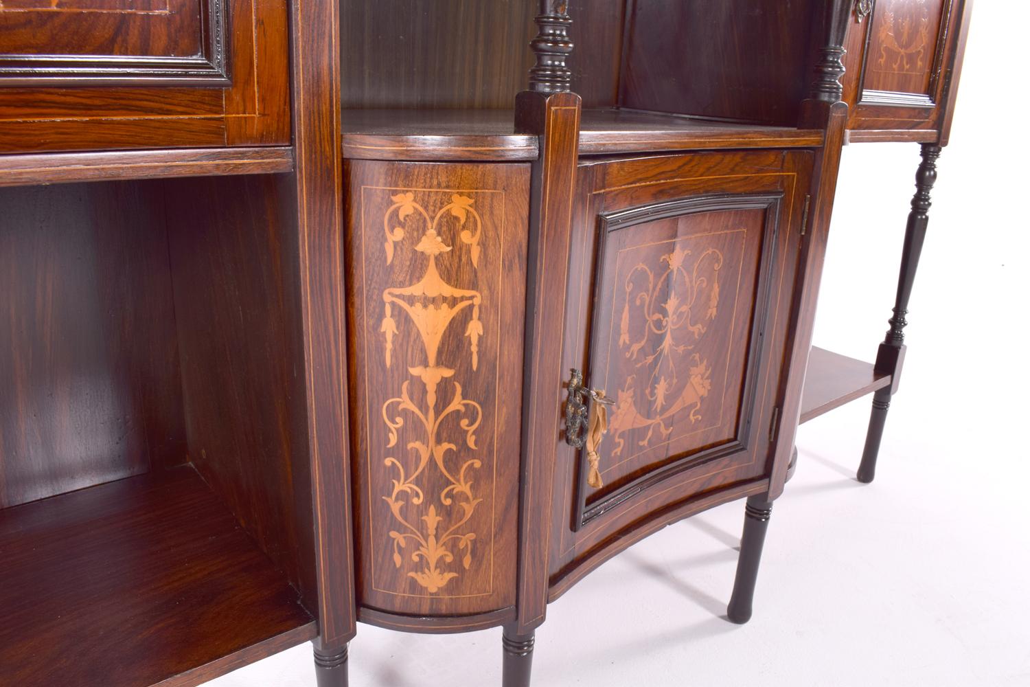 Late Vitorian Marquetry Inlaid Rosewood Side Cabinet, 1890s 6