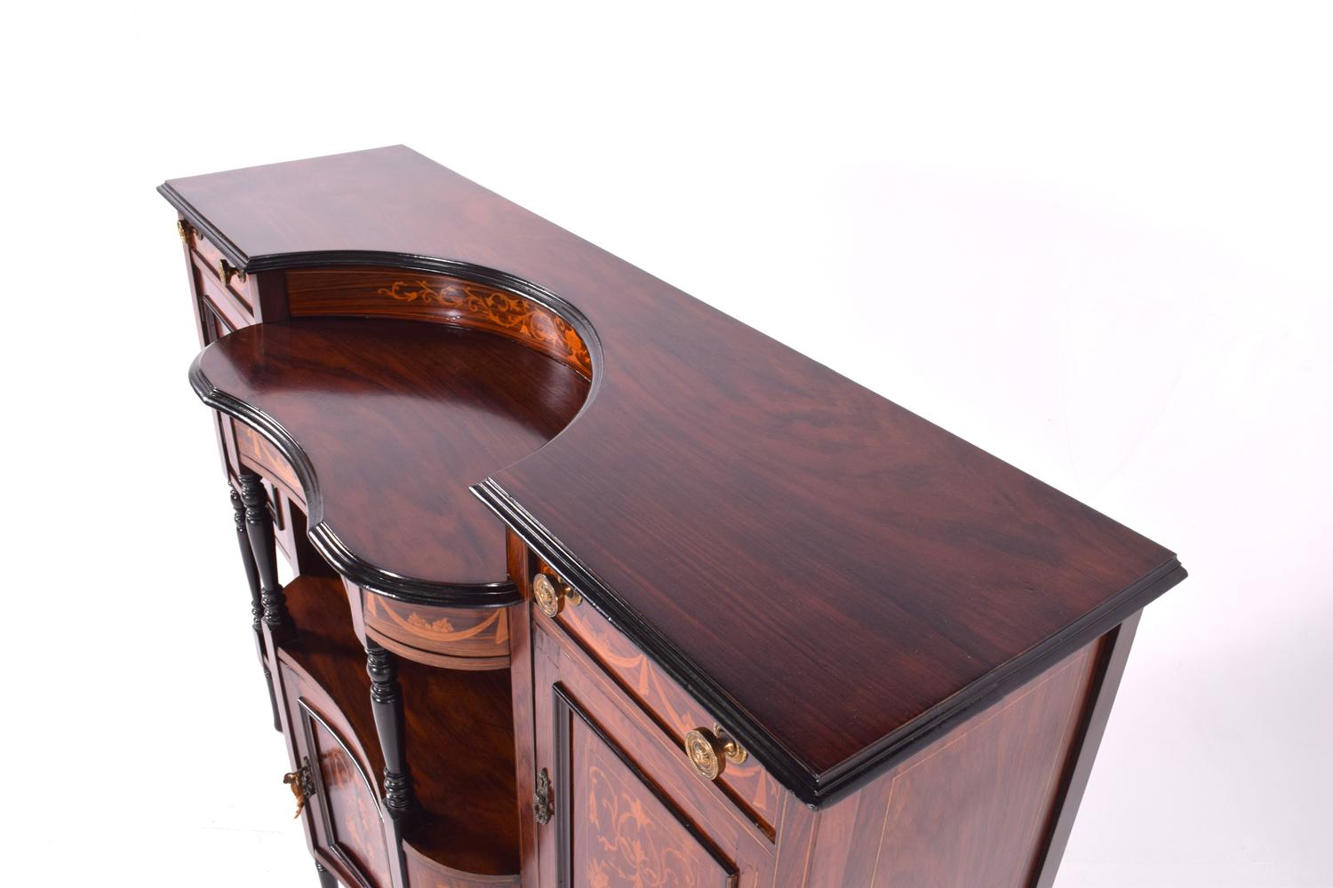 Late Vitorian Marquetry Inlaid Rosewood Side Cabinet, 1890s 9