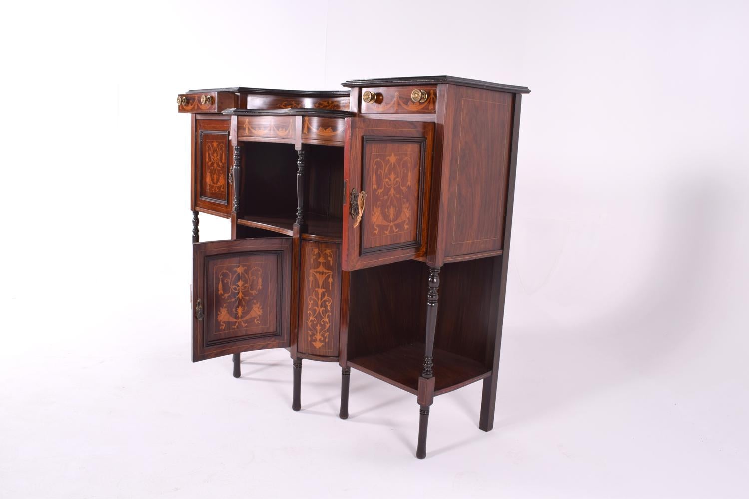 Late Vitorian Marquetry Inlaid Rosewood Side Cabinet, 1890s In Good Condition In Lisboa, Lisboa