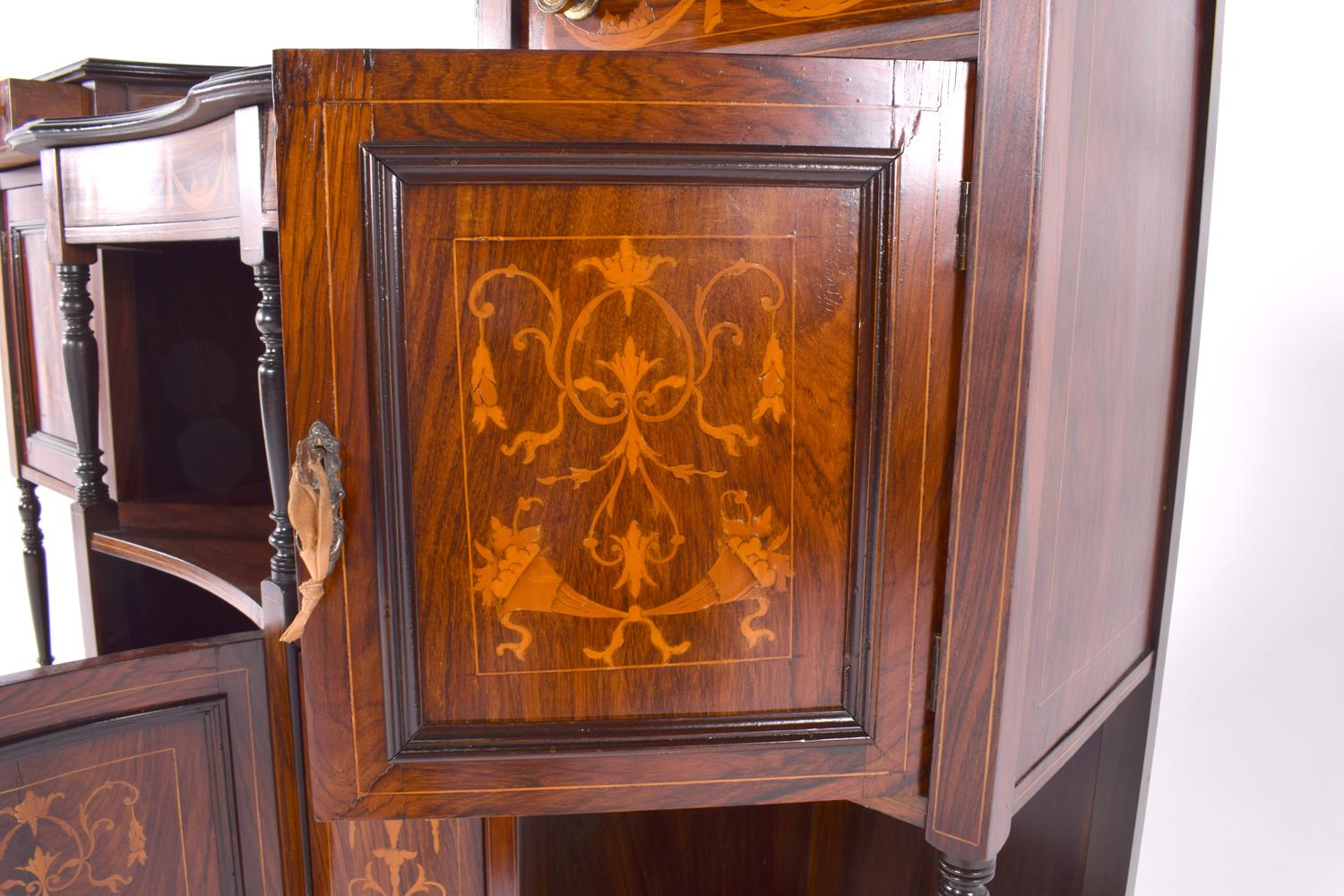 Late Vitorian Marquetry Inlaid Rosewood Side Cabinet, 1890s 1