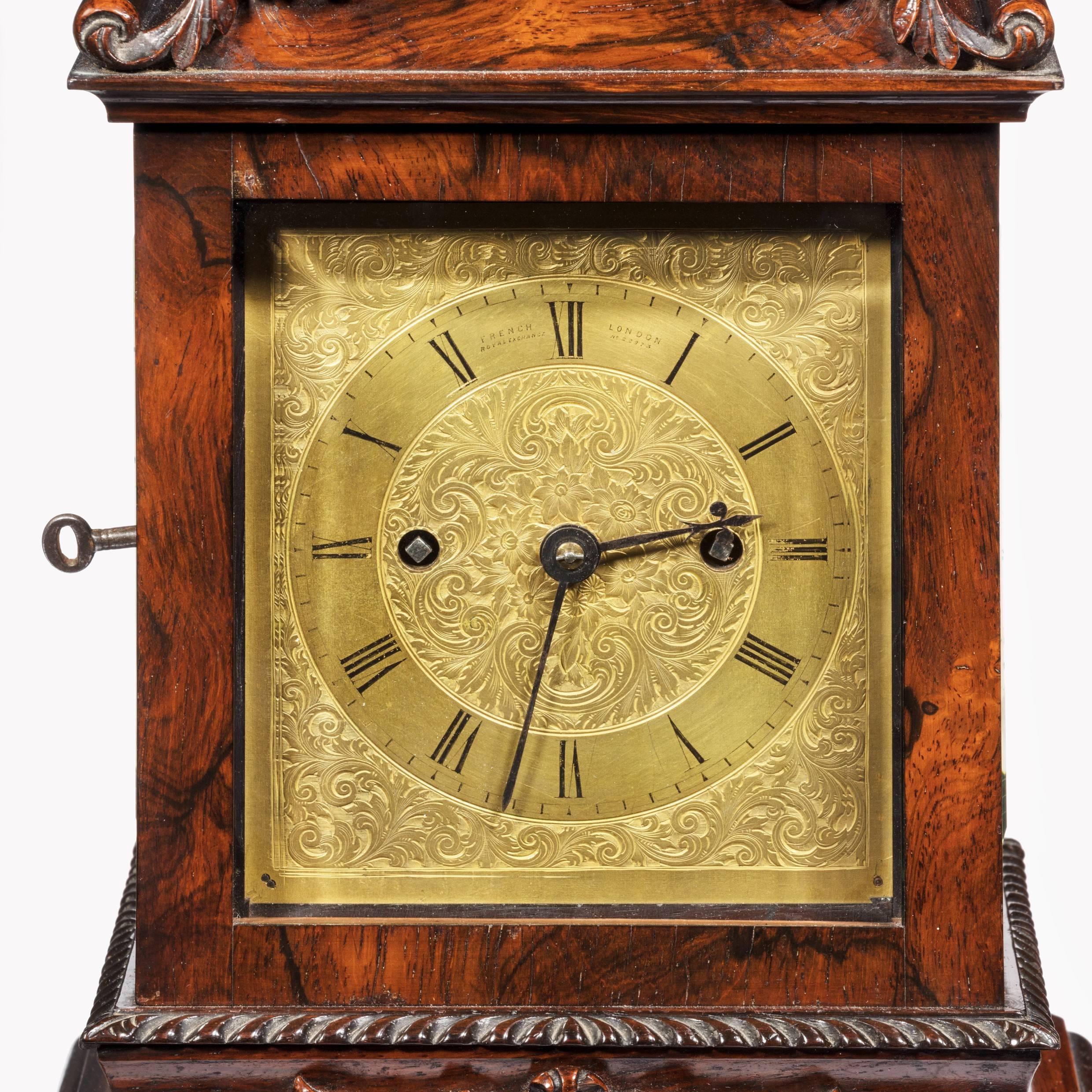 English Late William IV Rosewood Bracket Clock by French, Royal Exchange, London For Sale