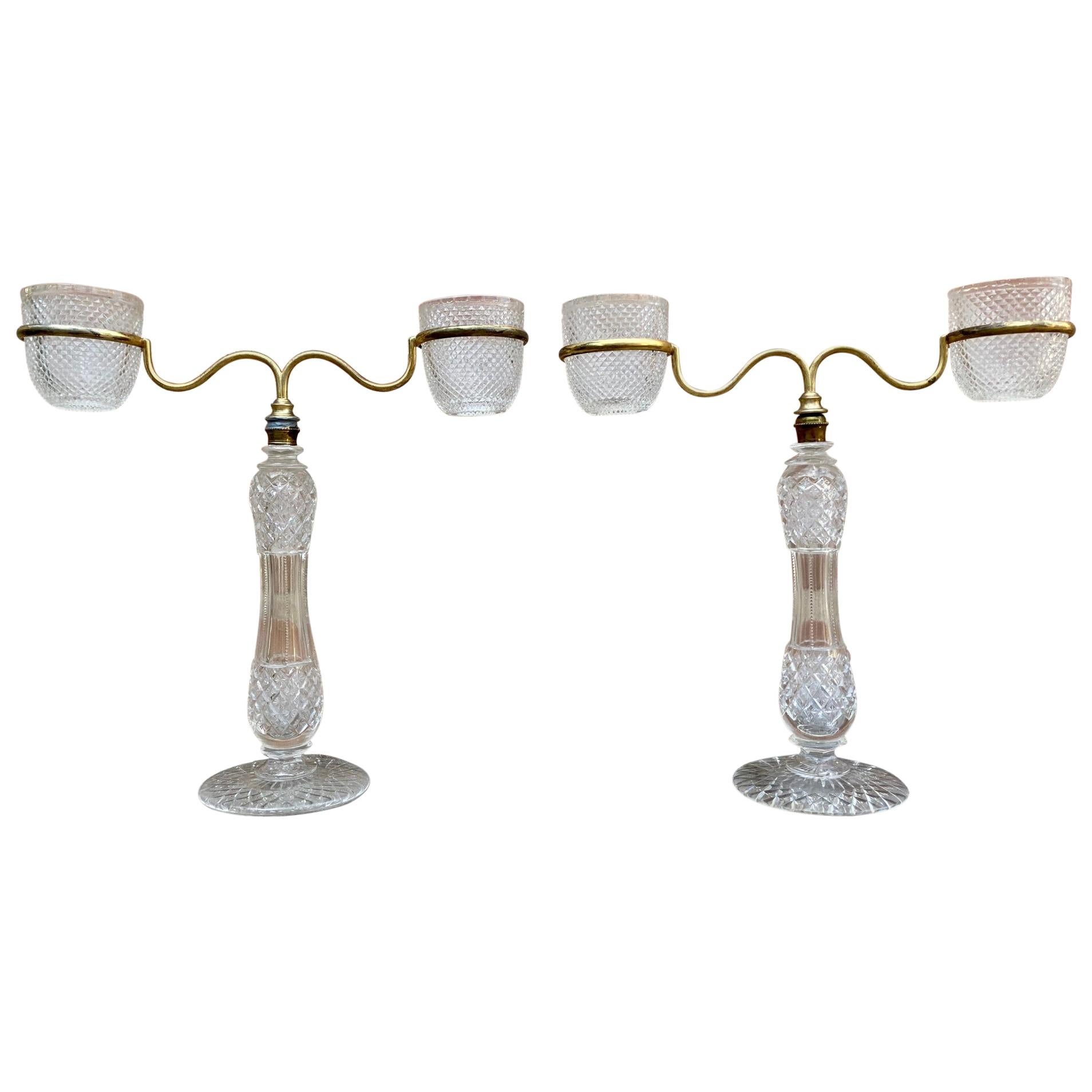 Late XIX Victorian Cut Glass Candleholder in Brass from Cricklite Clarke Trade For Sale