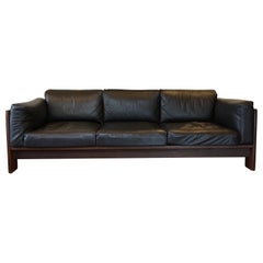 Bastiano Black Leather Sofa with Walnut Frame by Afra & Tobia Scarpa