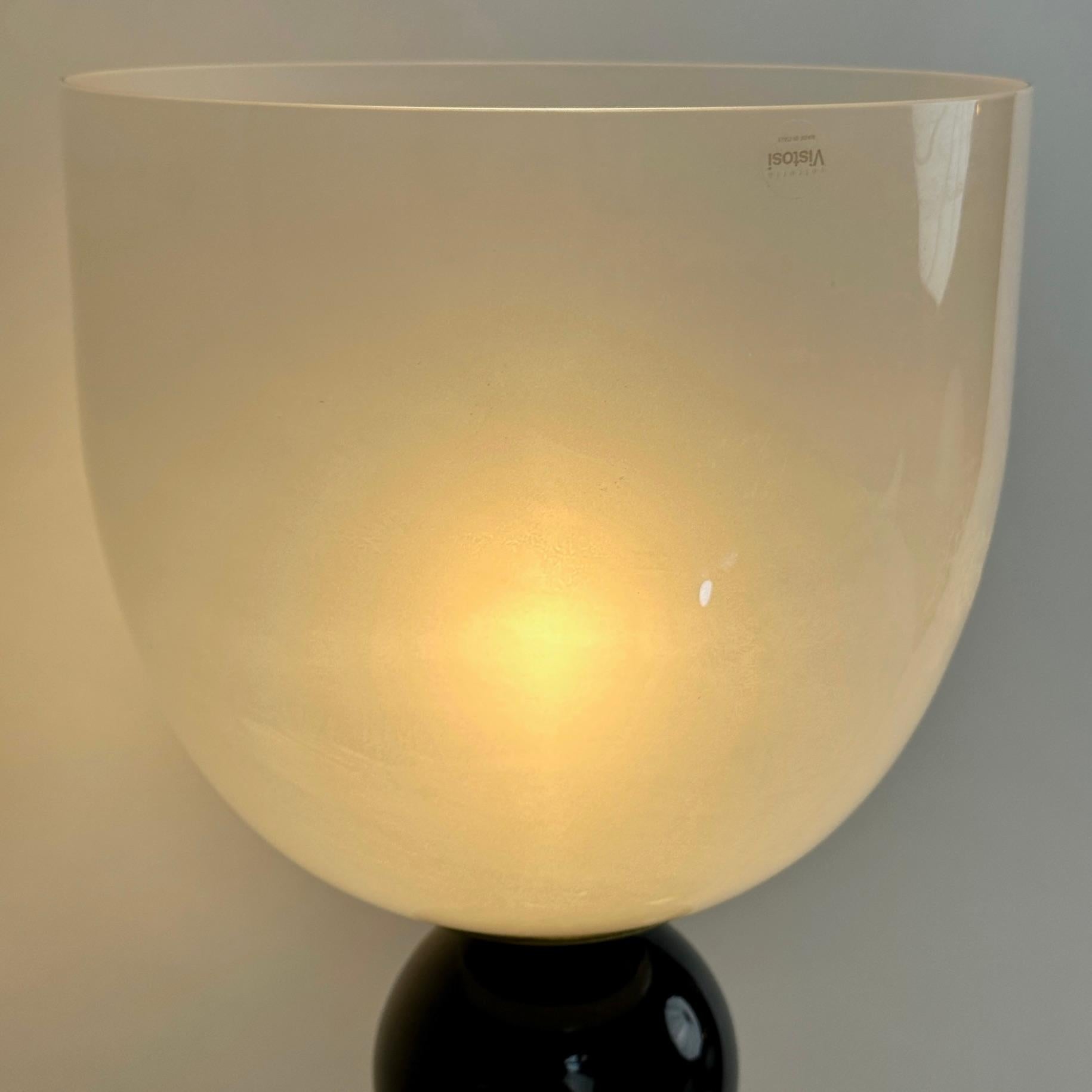 Late 20th Century Late20th Century Brass, Black Ceramic & White Murano Glass Table Lamp by Vistosi For Sale