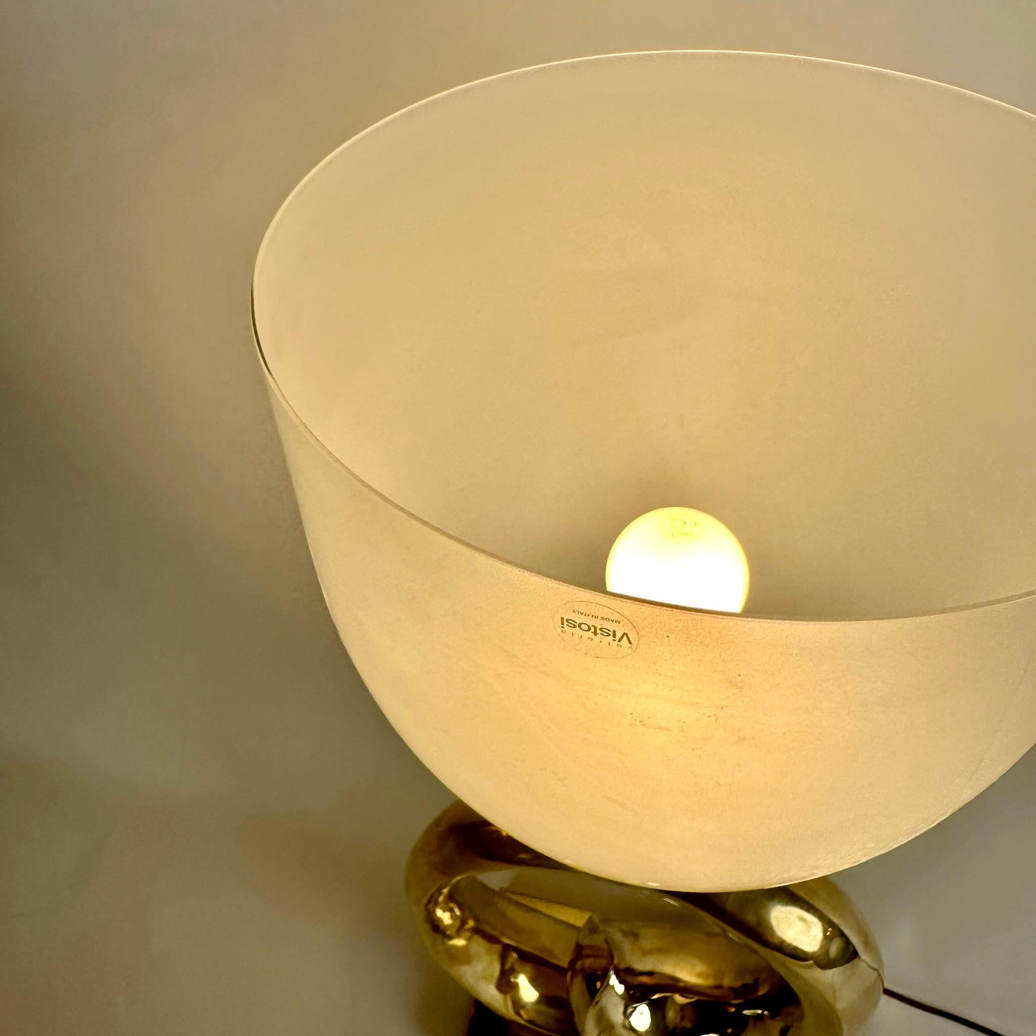 Late20th Century Brass, Black Ceramic & White Murano Glass Table Lamp by Vistosi For Sale 1