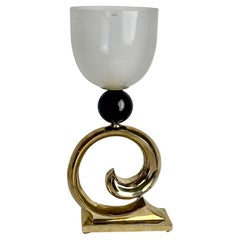 Late20th Century Brass, Black Ceramic & White Murano Glass Table Lamp by Vistosi