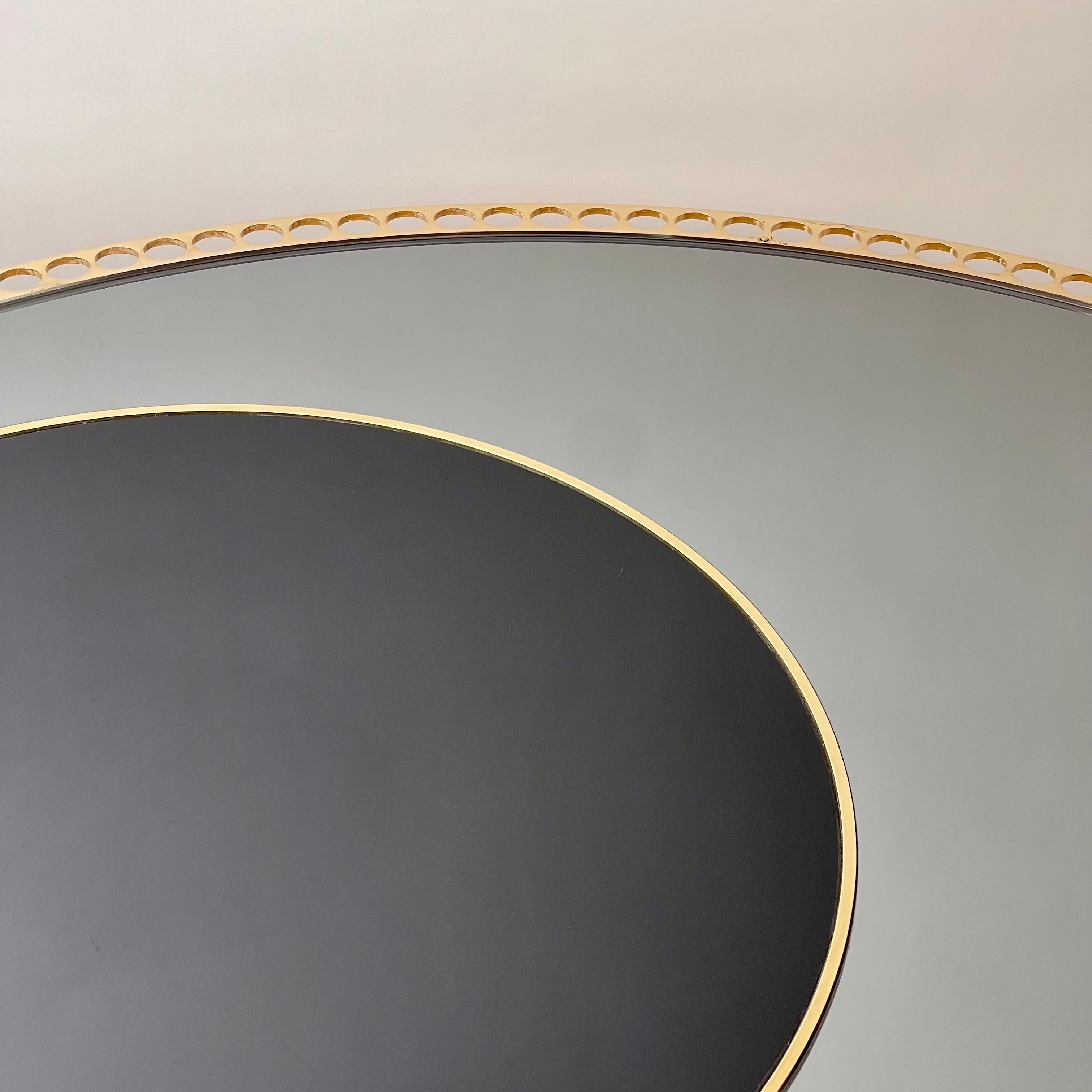 Mid-Century Modern Late 20th Century Brass W/Smoked Mirror & Black Opaline Glass Round Coffee Table For Sale