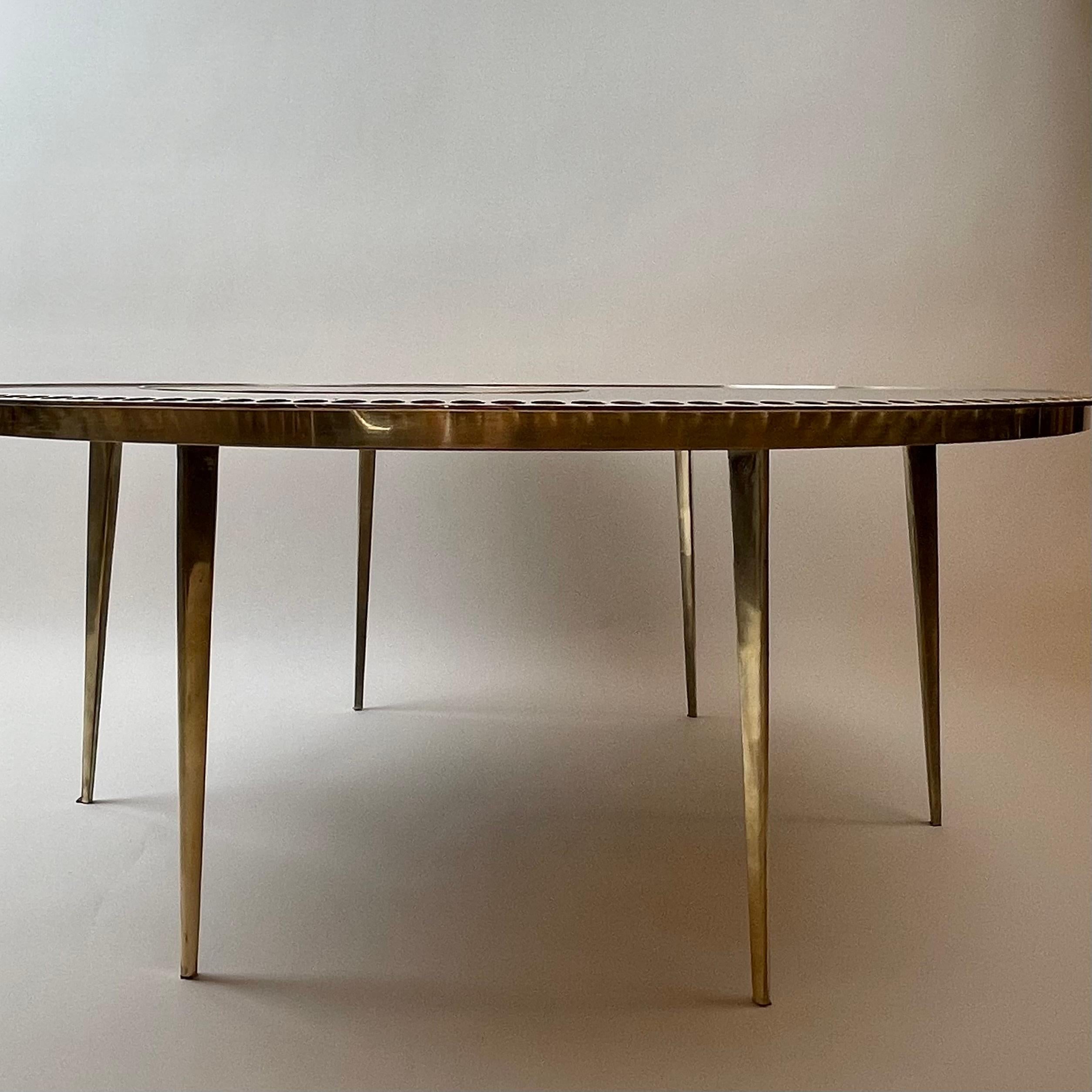 Late 20th Century Brass W/Smoked Mirror & Black Opaline Glass Round Coffee Table For Sale 1