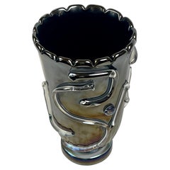Late 20th Century Iridescent Black Murano Glass Vase by Costantini