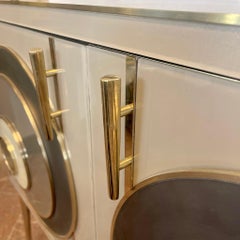 Late 20th Century Italian Beige Opaline Glass w/ Glass & Brass Details Sideboard