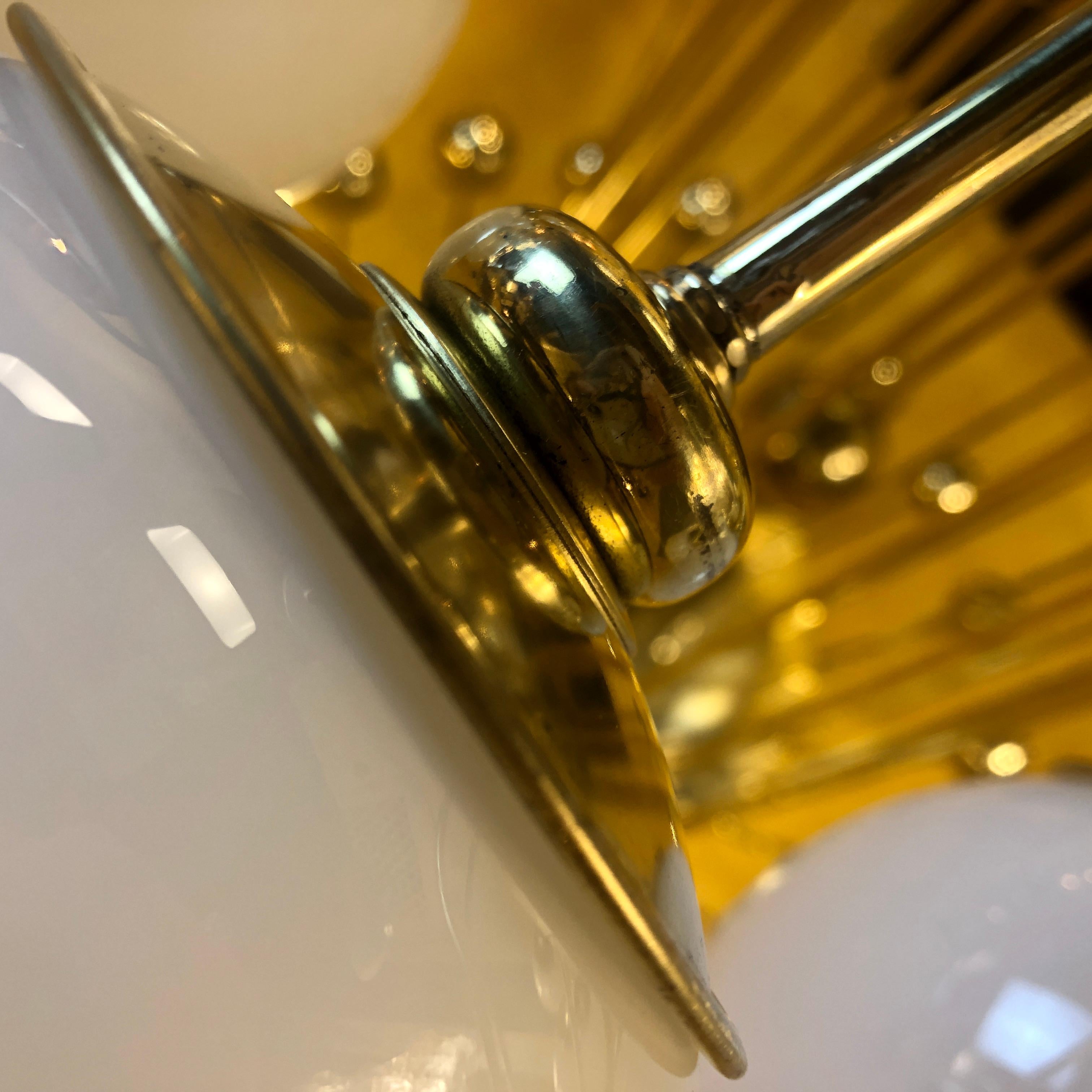 Late 20th Century Italian Bistrot Brass Chandelier w/ White Opaline Glass Globes 15