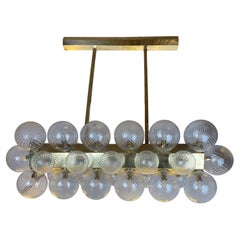 Late20th Century Italian Brass W/ Transparent Murano Art Glass Boules Chandelier