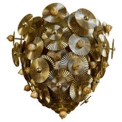 Late20th Century Italian Pleated Brass Chandelier w/ Hazelnut Murano Glass Balls