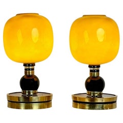 Late20th Century Pair of Brass, Black Opaline & Caramel Murano Glass Table Lamps
