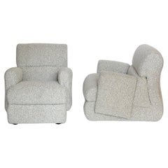 Coppia di poltrone imbottite in tessuto bouclé beige della fine del XX secolo
