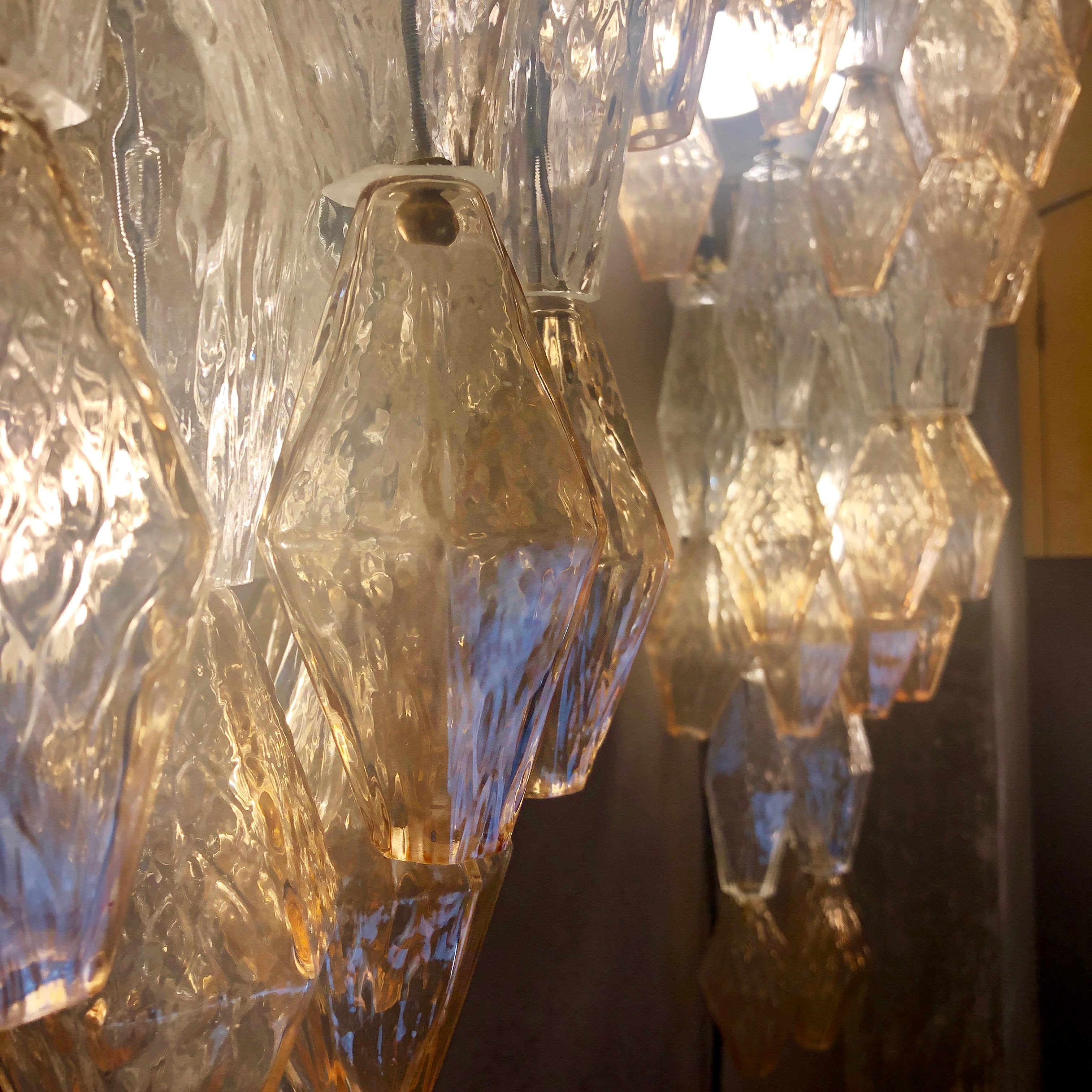 Late 20th Century Pair of Transparent and Amber Polyhedrons Murano Glass Sconces For Sale 8