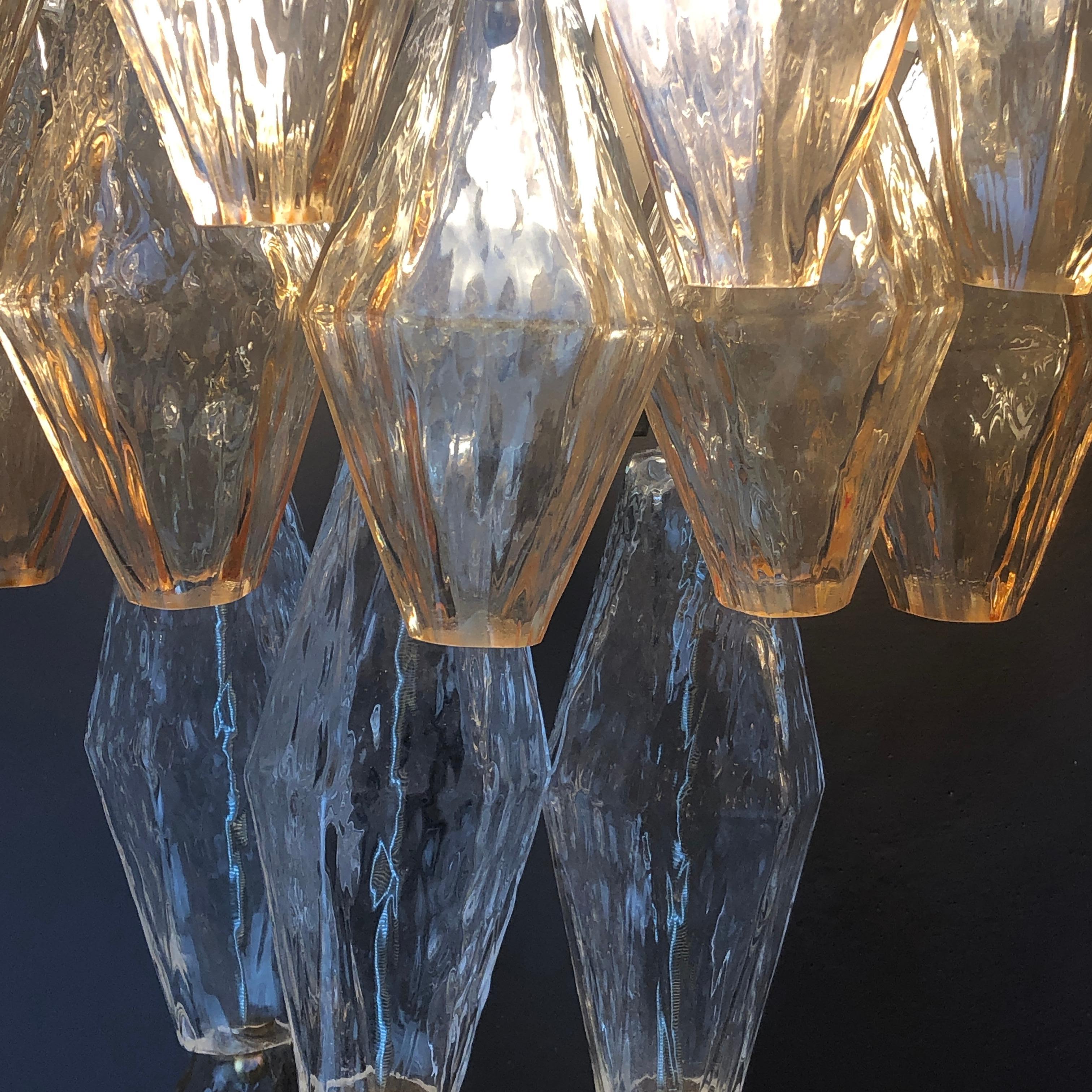 Late 20th Century Pair of Transparent and Amber Polyhedrons Murano Glass Sconces For Sale 9