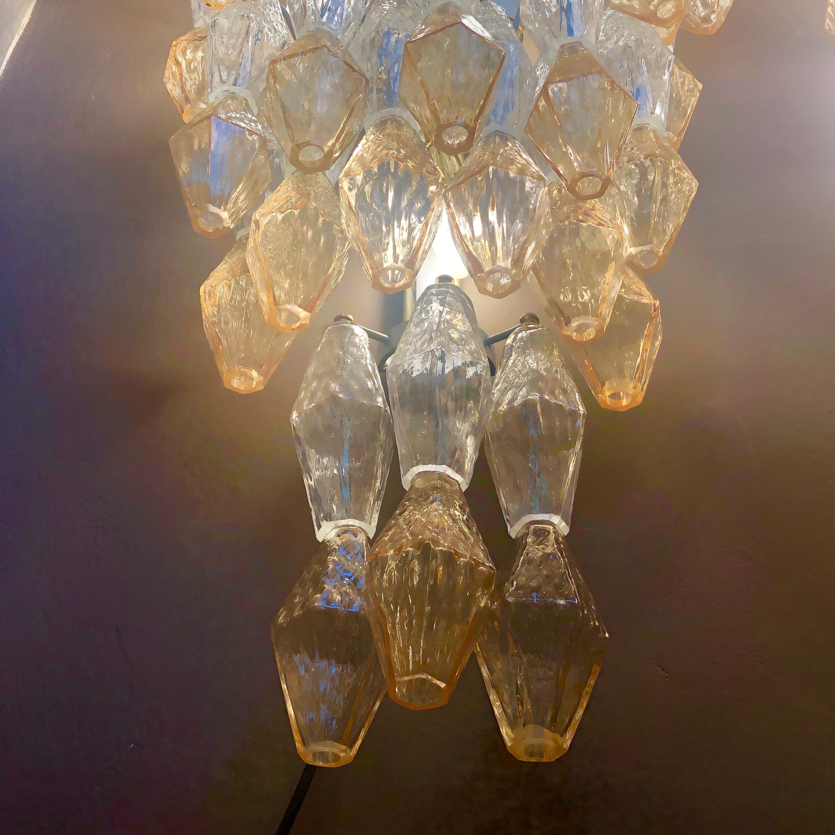 Late 20th Century Pair of Transparent and Amber Polyhedrons Murano Glass Sconces For Sale 10