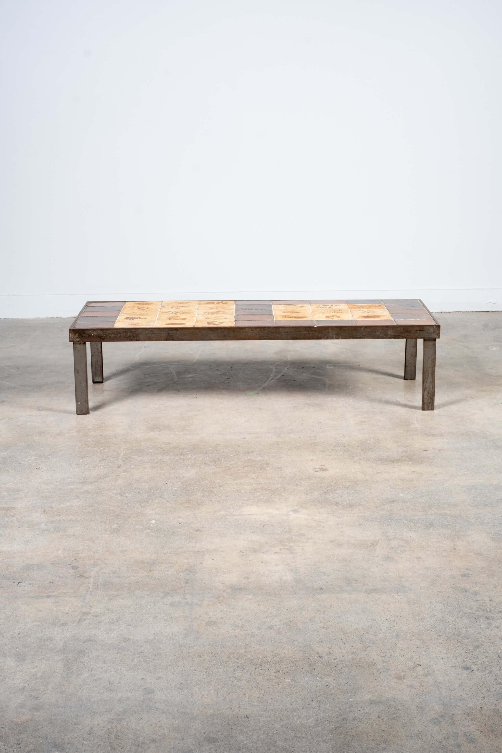 Mid-20th Century L'Atelier Callis Coffee Table with Garrigue Tiled Top by Roger Capron For Sale