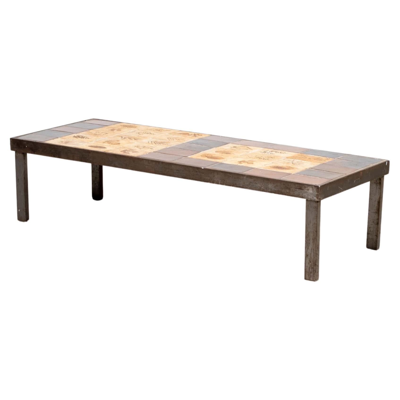 L'Atelier Callis Coffee Table with Garrigue Tiled Top by Roger Capron For Sale