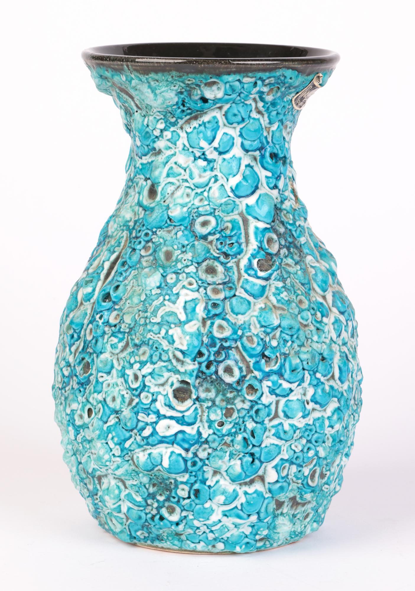 l'Atelier du Cyclope Annecy Mid-Century Turquoise Lava Glazed Vase For Sale 3