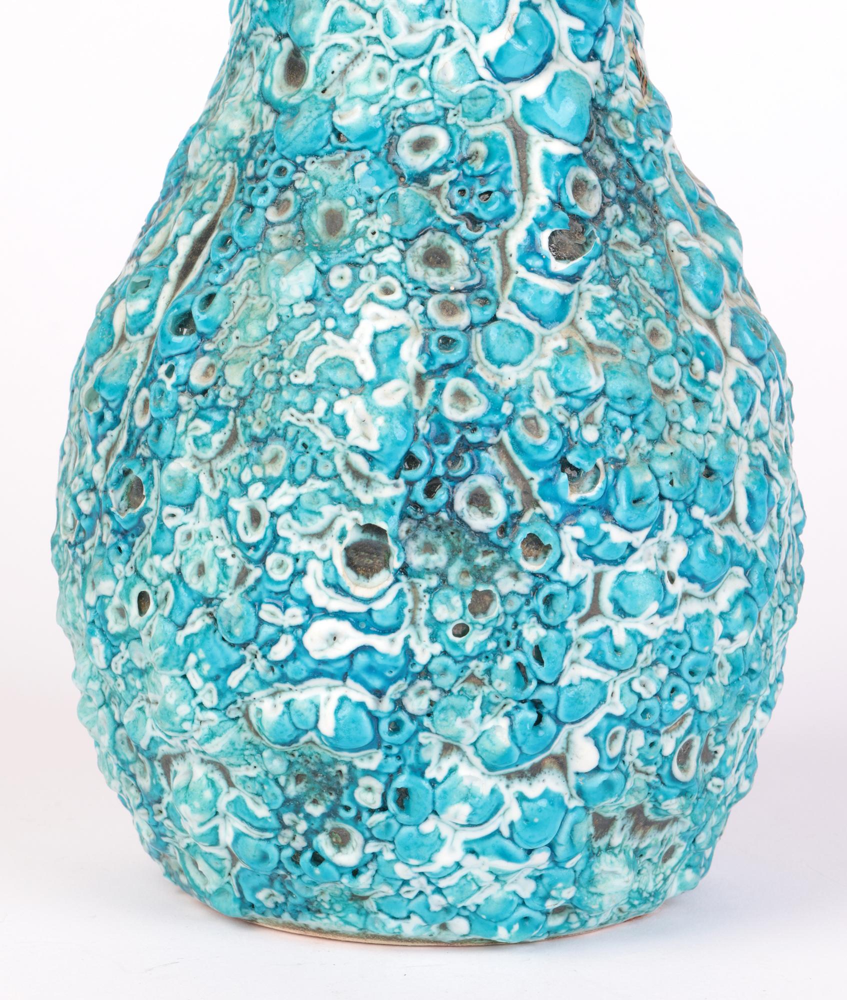 Mid-Century Modern l'Atelier du Cyclope Annecy Mid-Century Turquoise Lava Glazed Vase For Sale