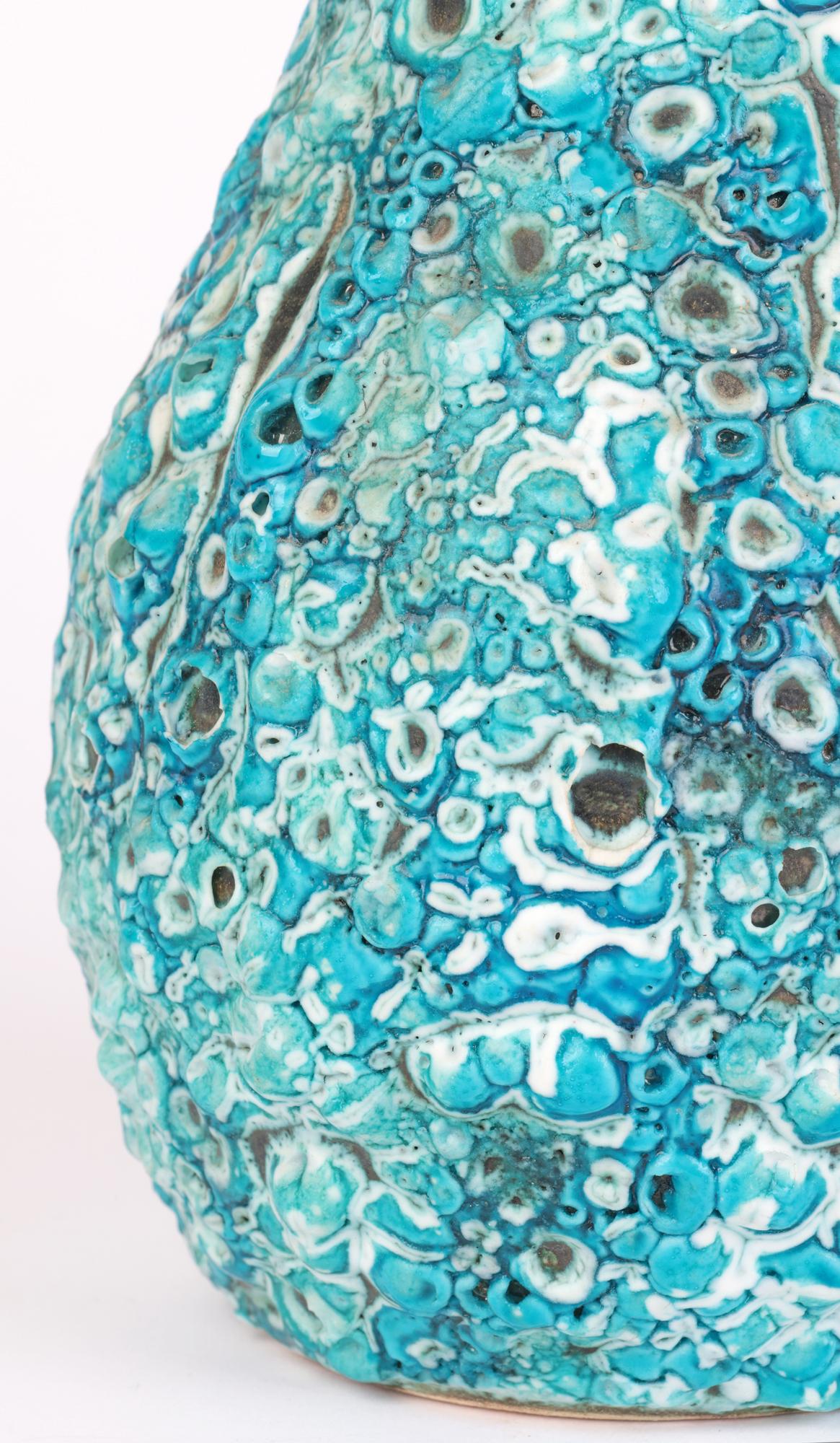 Mid-Century Modern l'Atelier du Cyclope Annecy Mid-Century Turquoise Lava Glazed Vase For Sale