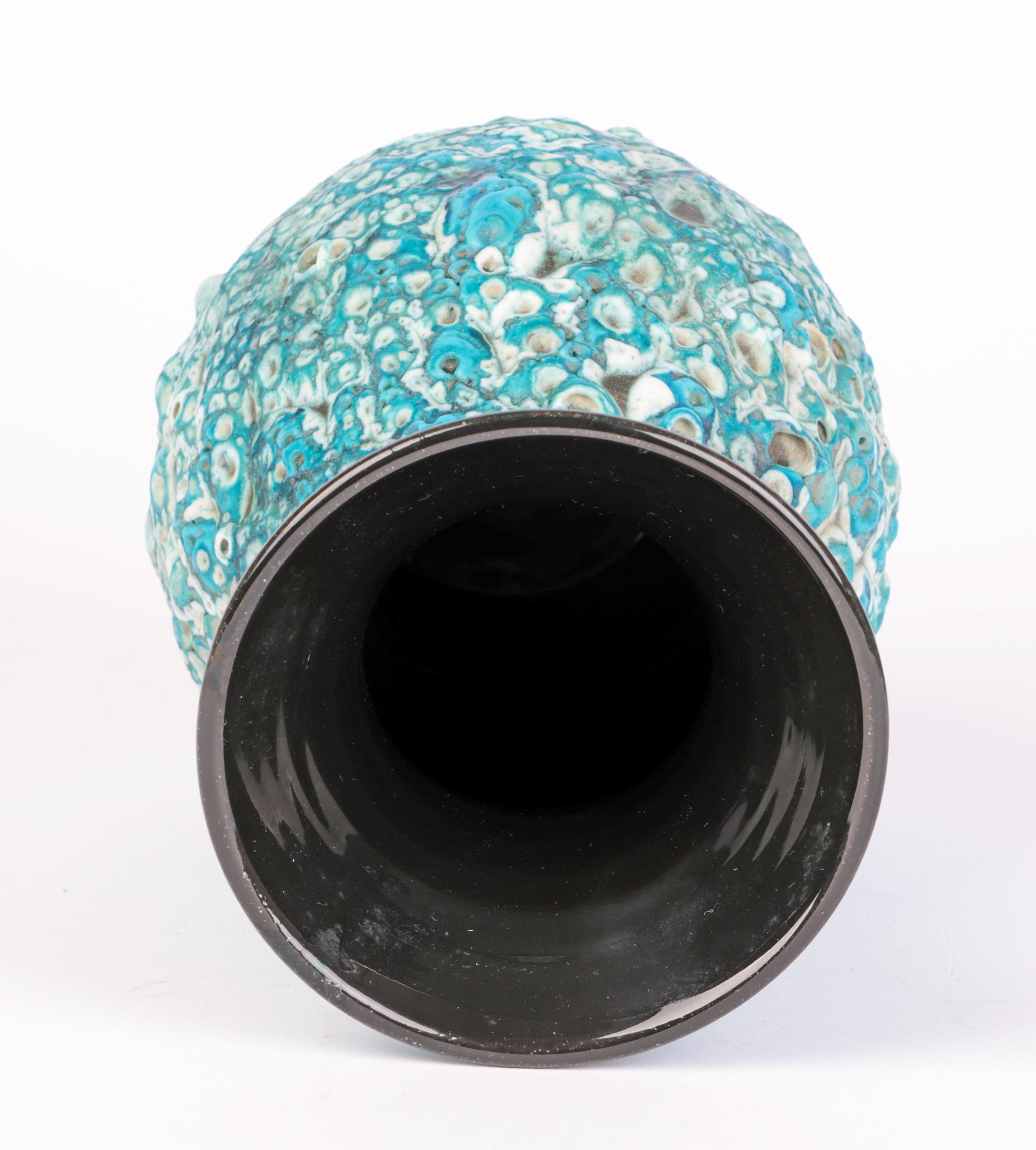 l'Atelier du Cyclope Annecy Mid-Century Turquoise Lava Glazed Vase For Sale 2