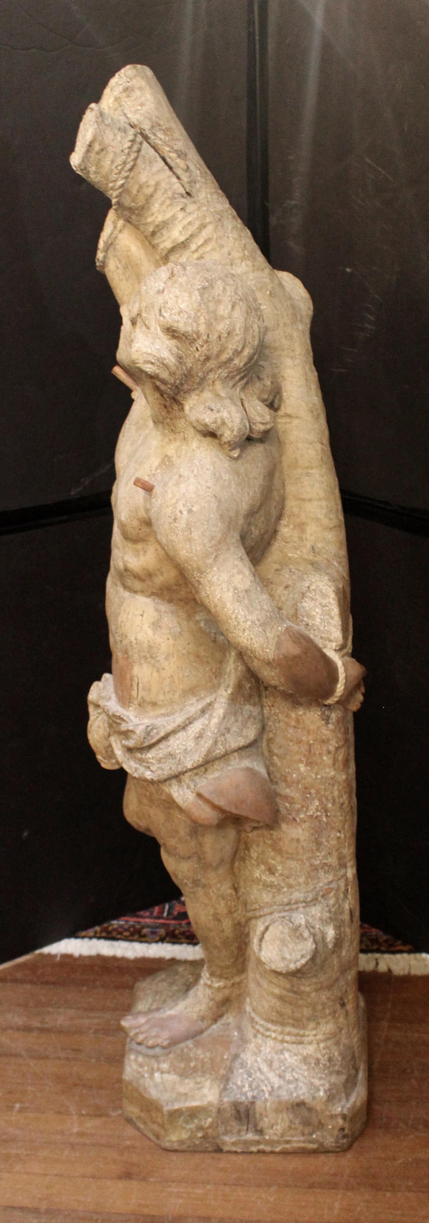 Spagnolo Scultura in legno di San Sebastiano del tardo XVII secolo in Spagna in vendita